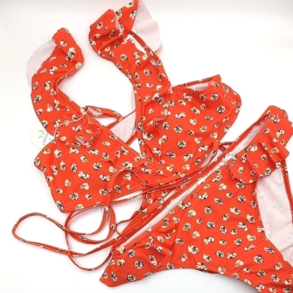 SUNYGAL Floral Ruffle Bikini Set NWT Size S - Picture 5 of 6